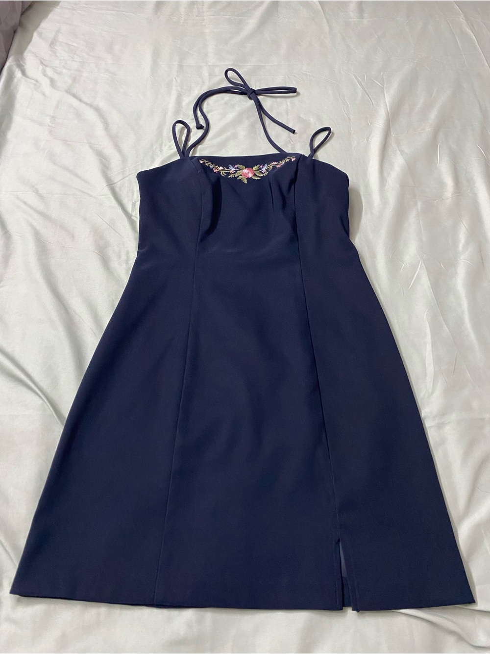 Vintage 90s Y2K City Studio Navy Floral Embroidered Mini Dress‎ – Size 3